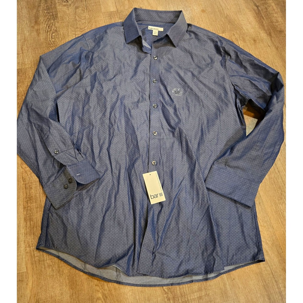 Men's Bar III Slim Stretch Blue Polka Dot Button Dress Shirt size L